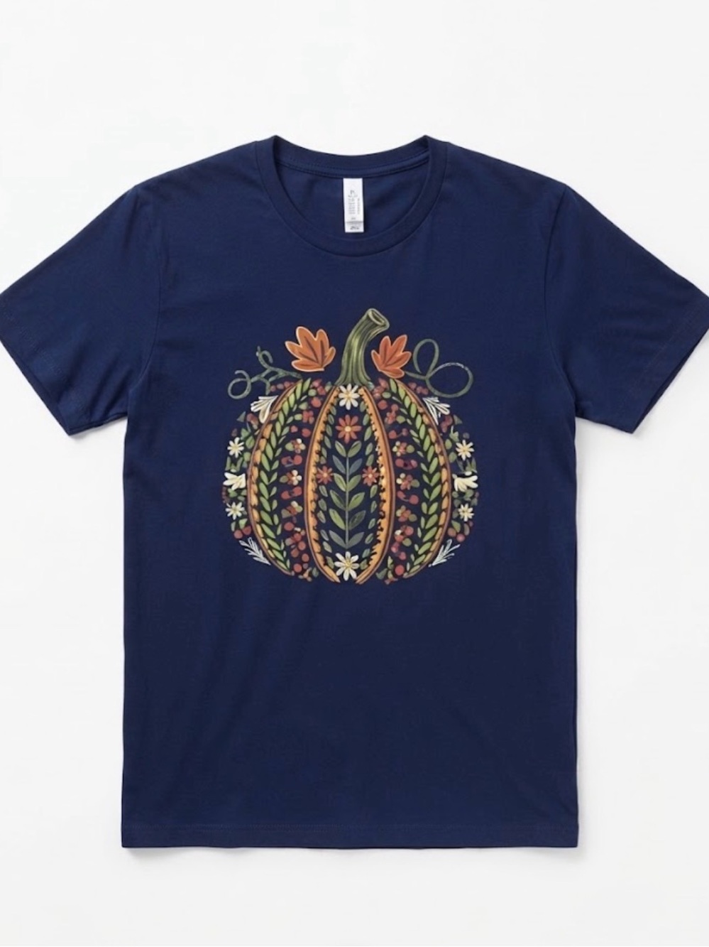Navy Floral Pumpkin Graphic Tee - Seasonal Home Accents